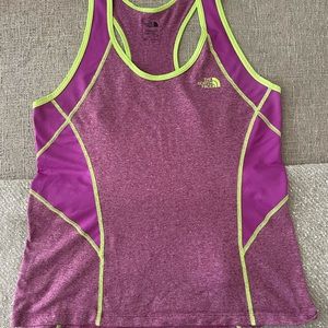 North Face athletic tank top in purple with neon green stitching size Large